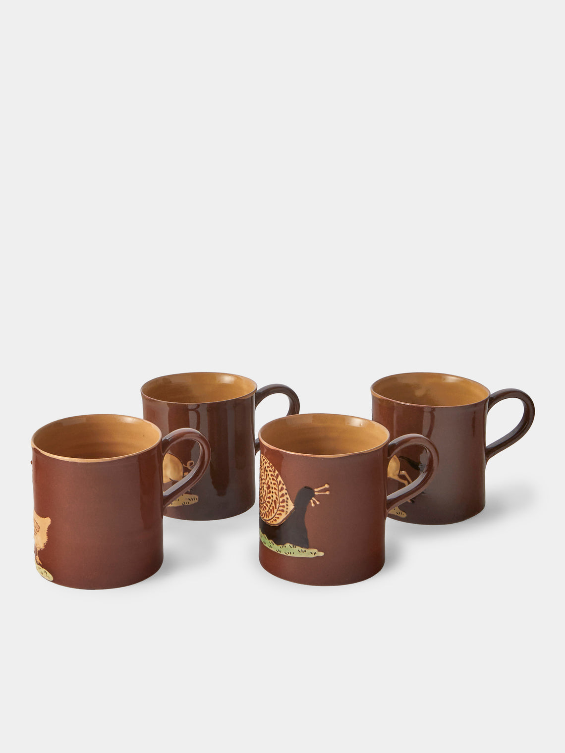 Poterie d’Évires - Animals Hand-Painted Ceramic Mugs (Set of 4) - Light Brown - ABASK