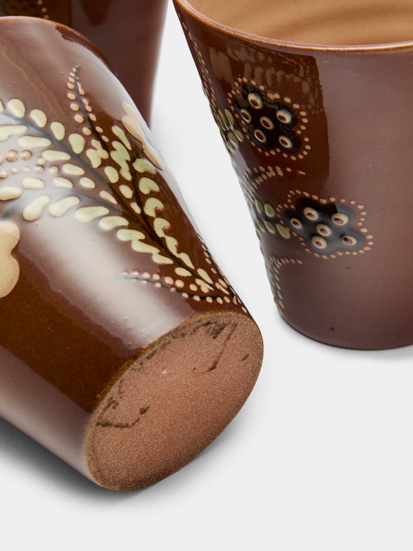 Poterie d’Évires - Flowers Hand-Painted Ceramic Coffee Cups (Set of 6) - Light brown - ABASK