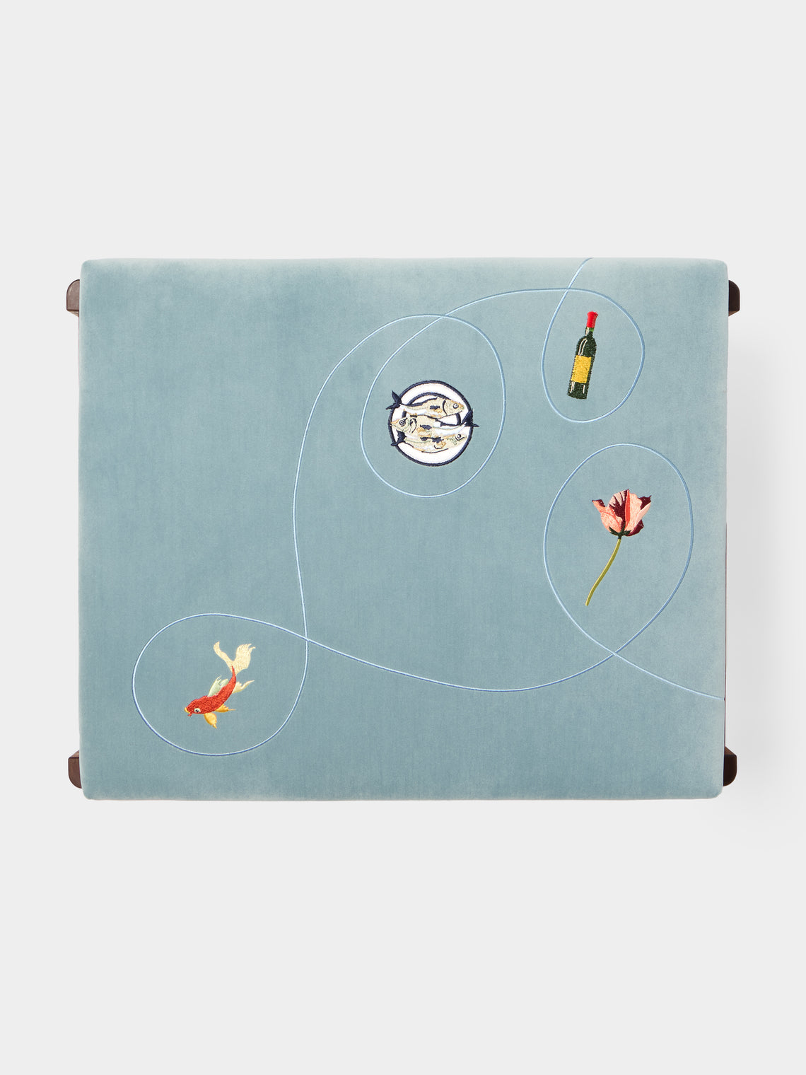 Uncommon Ancestor - Dead or Alive Embroidered Velvet Rectangular Footstool - Blue - ABASK