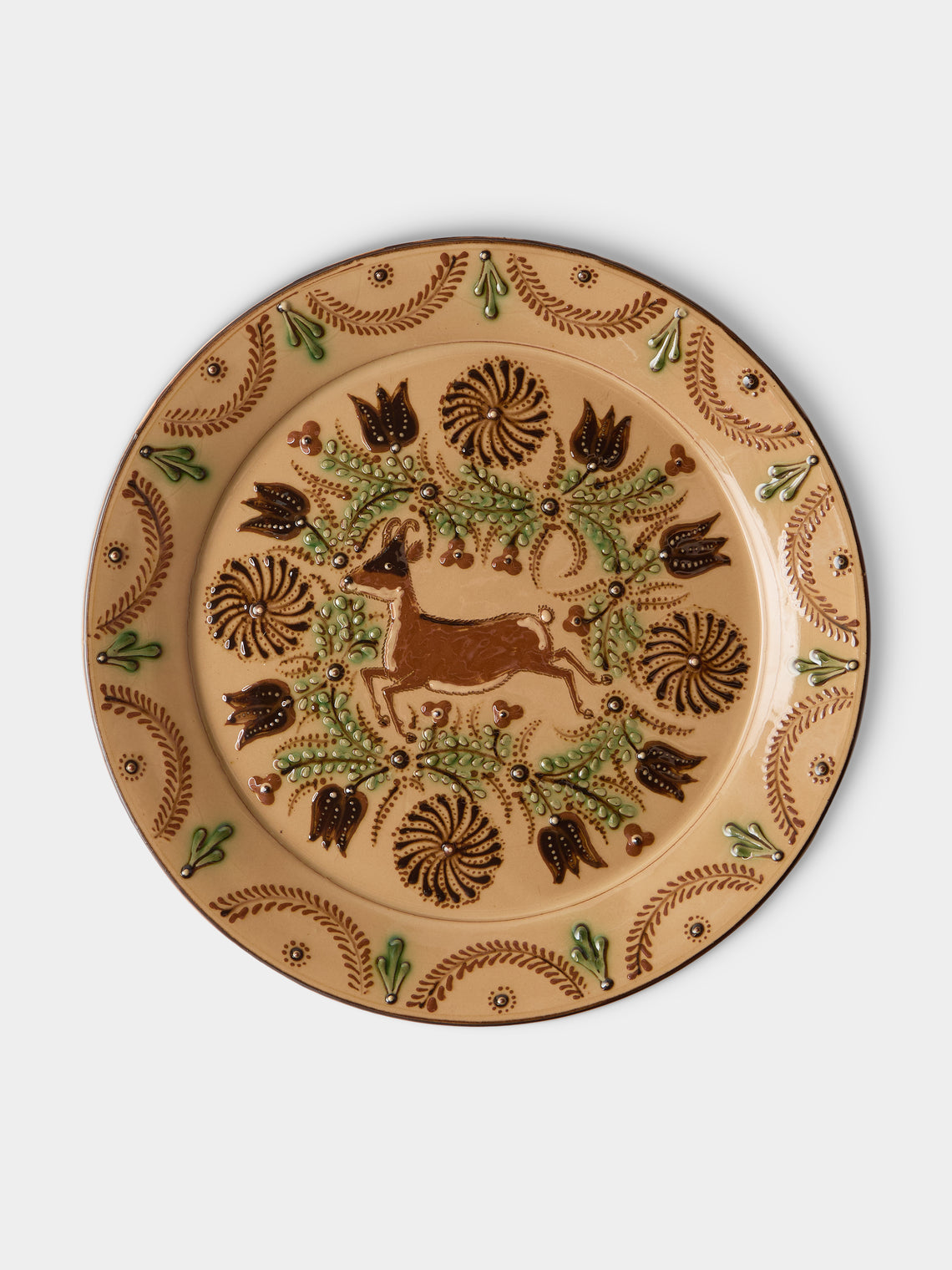 Poterie d’Évires - Goats Hand-Painted Ceramic Round Platter - Cream - ABASK - 