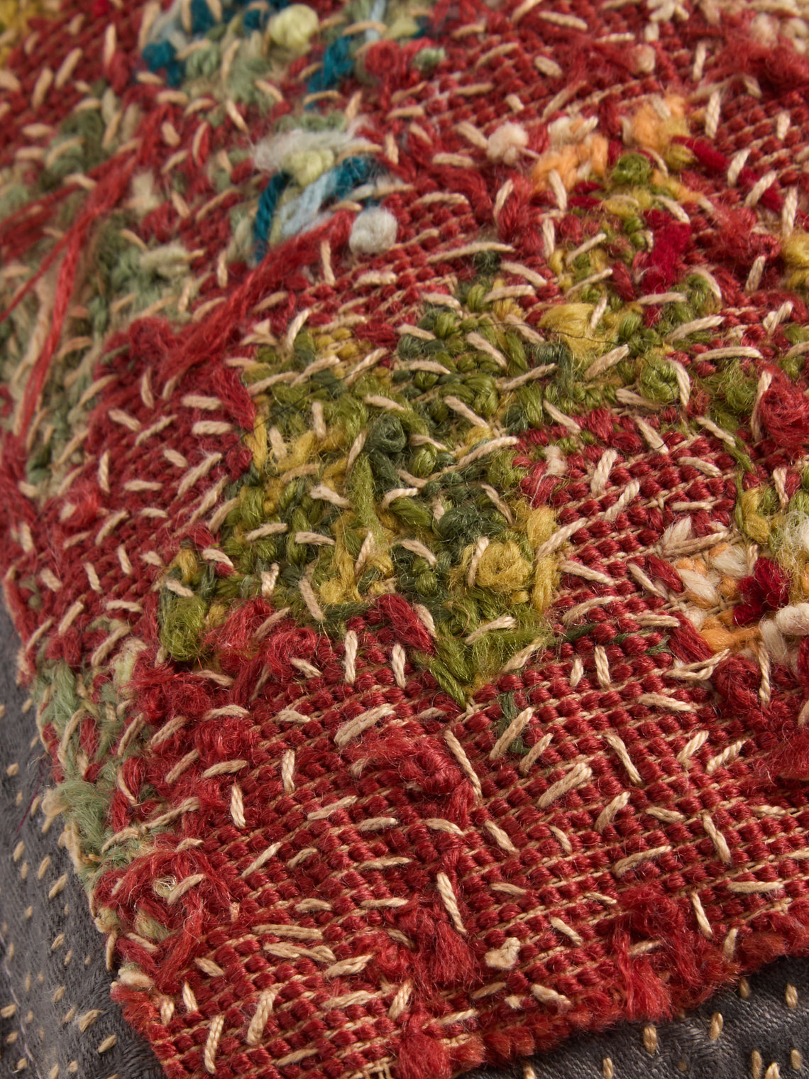 By Walid - 19th-Century Needlepoint Wool and Damask Cushion (24.5in/62cm) - Multiple - ABASK