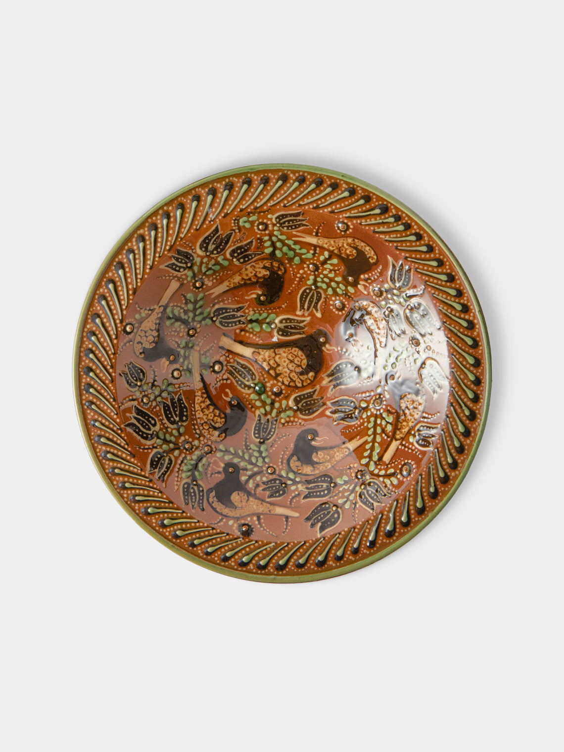 Poterie d’Évires - Birds Hand-Painted Ceramic Small Serving Bowl - Light Brown - ABASK