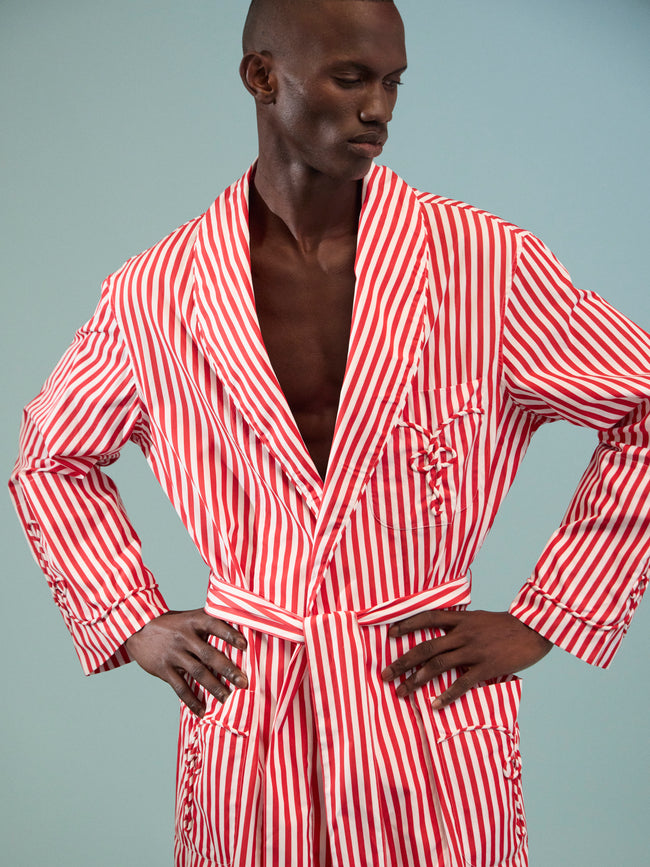 Sebline - Frogging Hand-Embroidered Cotton Robe - Red - ABASK