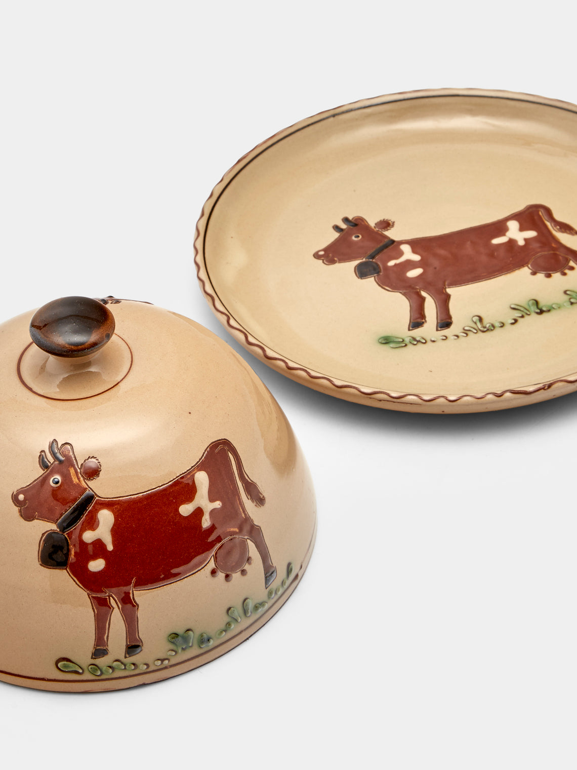 Poterie d’Évires - Cows Hand-Painted Ceramic Large Butter Dish - Cream - ABASK