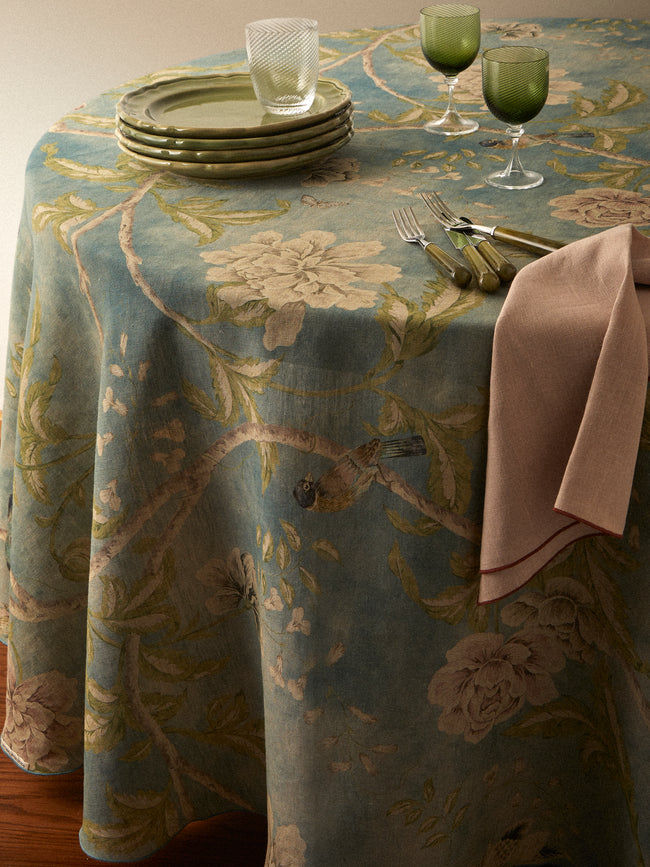 Borgo delle Tovaglie - Filo Affresco Embroidered Linen Round Tablecloth (86.5in/2.2m) - Blue - ABASK