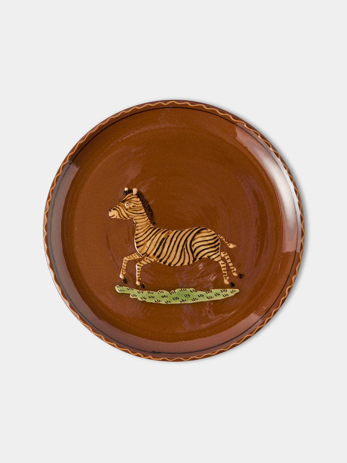Poterie d’Évires - Animals Hand-Painted Ceramic Dinner Plates – 9.5in/24cm (Set of 4) - Light Brown - ABASK