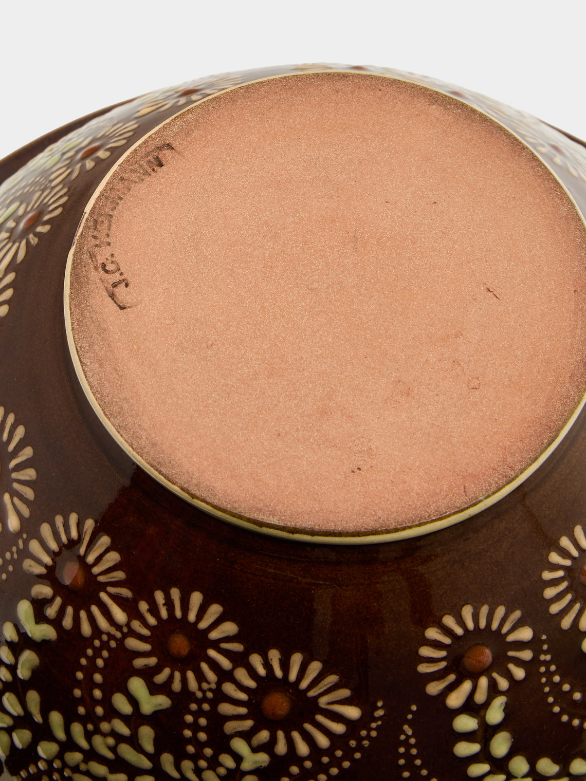 Poterie d’Évires - Flowers Hand-Painted Ceramic Petite Salad Bowl - Dark brown - ABASK