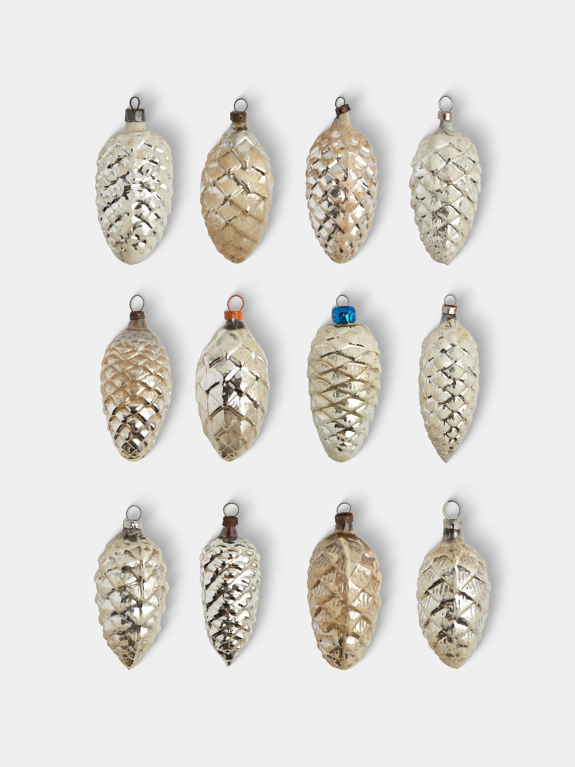 Antique and Vintage - Early-20th-Century Pinecones Glass Baubles (Set of 12) - Silver - ABASK - 