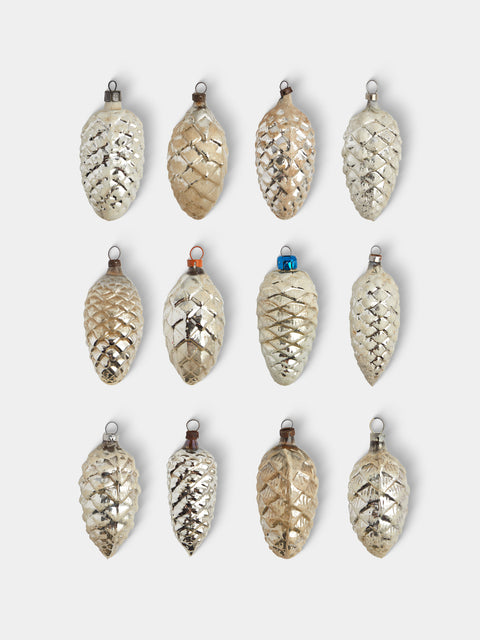 Antique and Vintage - Early-20th-Century Pinecones Glass Baubles (Set of 12) - Silver - ABASK - 