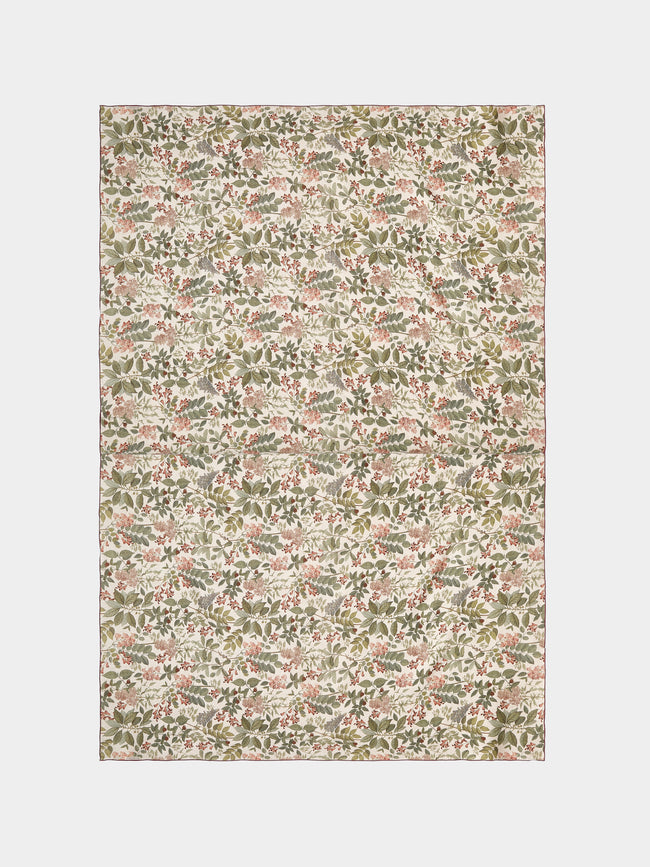 Borgo delle Tovaglie - Filo Sottobosco Embroidered Linen Rectangular Tablecloth (126in/3.2m) - Green - ABASK - 