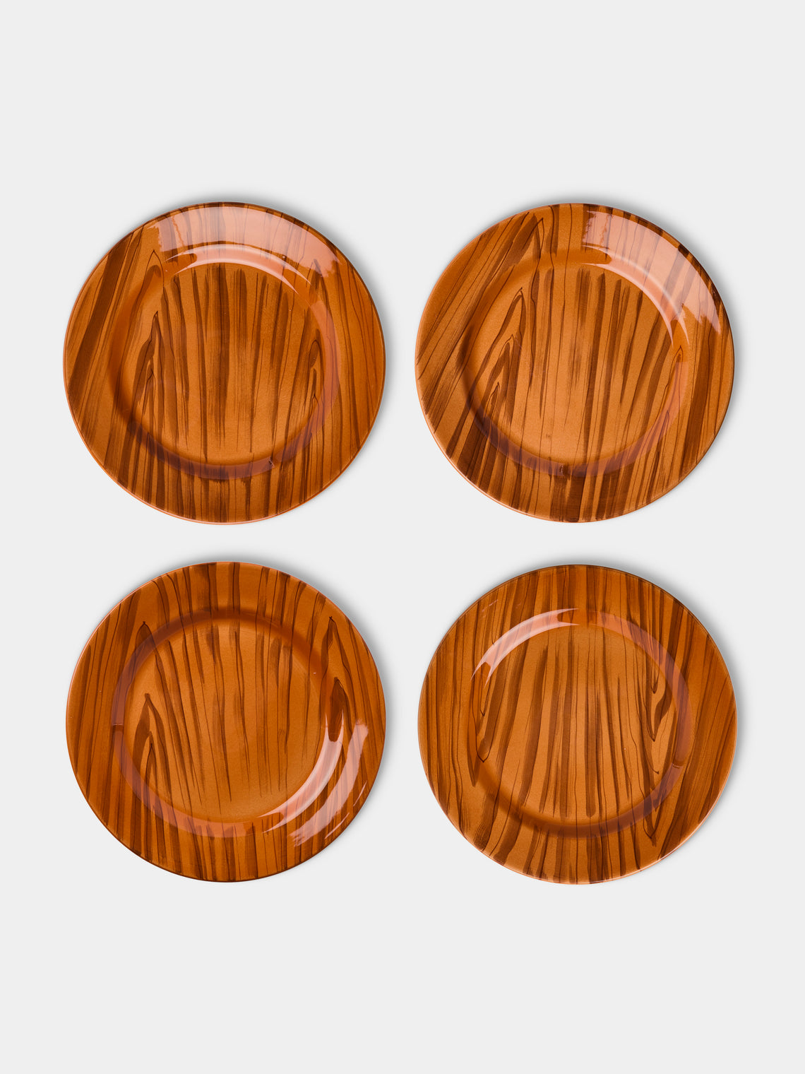 Este Ceramiche - Faux Bois Hand-Painted Dinner Plates – 11in/27.5cm (Set of 4) - Brown - ABASK
