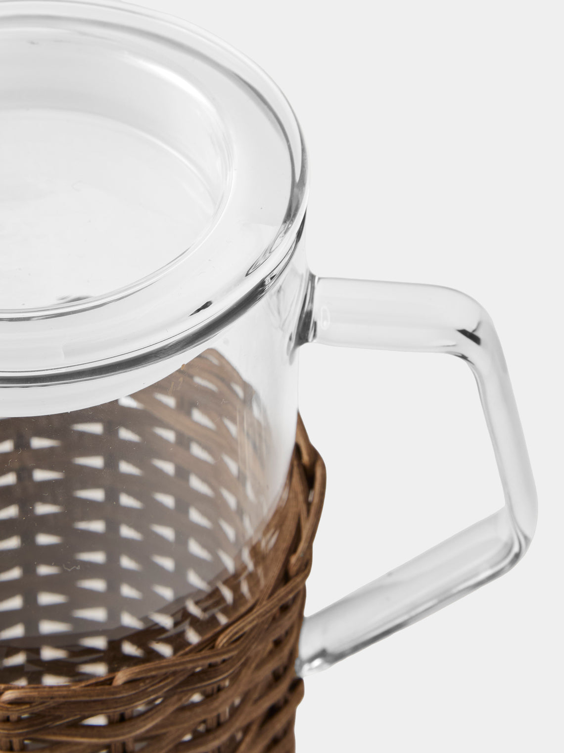 Pigment France - Marseille Leather and Rattan Glass Pitcher (42oz/1.2L) - Brown - ABASK
