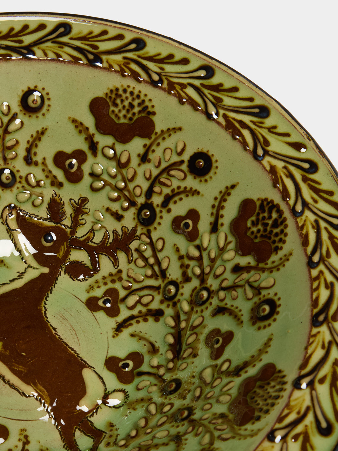 Poterie d’Évires - Stags Hand-Painted Ceramic Serving Bowl - Green - ABASK