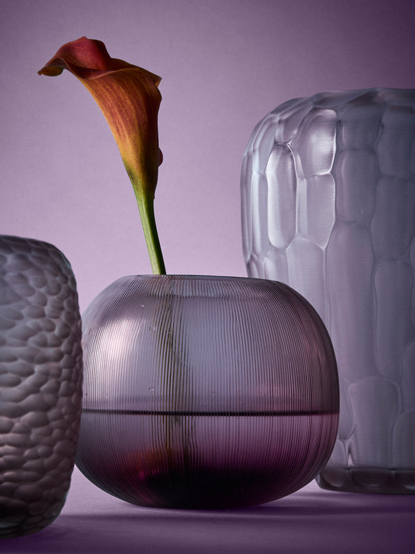 Micheluzzi Glass - Riccio Ametista Millerighe Hand-Blown Murano Glass Vase (6in/15cm) - Purple - ABASK