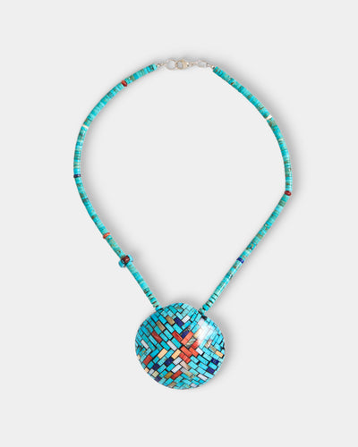 Mahnaz Collection - Women's Vintage Charlene Reano Double-Sided Mosaic Inlay Shell Necklace - Multiple - ABASK - 