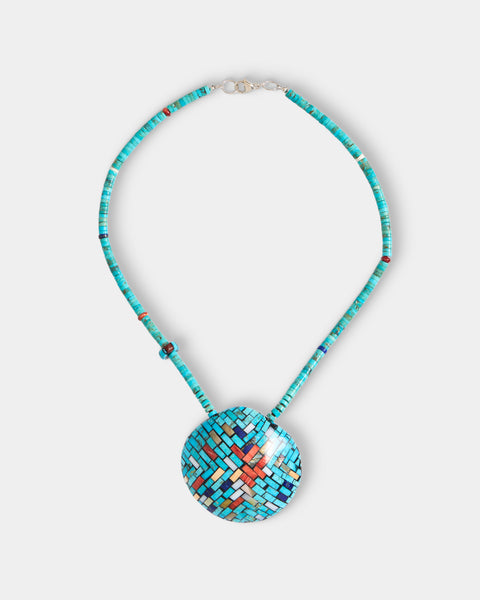 Mahnaz Collection - Women's Vintage Charlene Reano Double-Sided Mosaic Inlay Shell Necklace - Multiple - ABASK - 