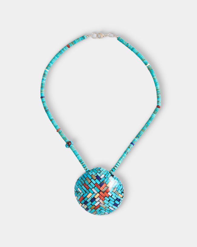 Mahnaz Collection - Women's Vintage Charlene Reano Double-Sided Mosaic Inlay Shell Necklace - Multiple - ABASK - 