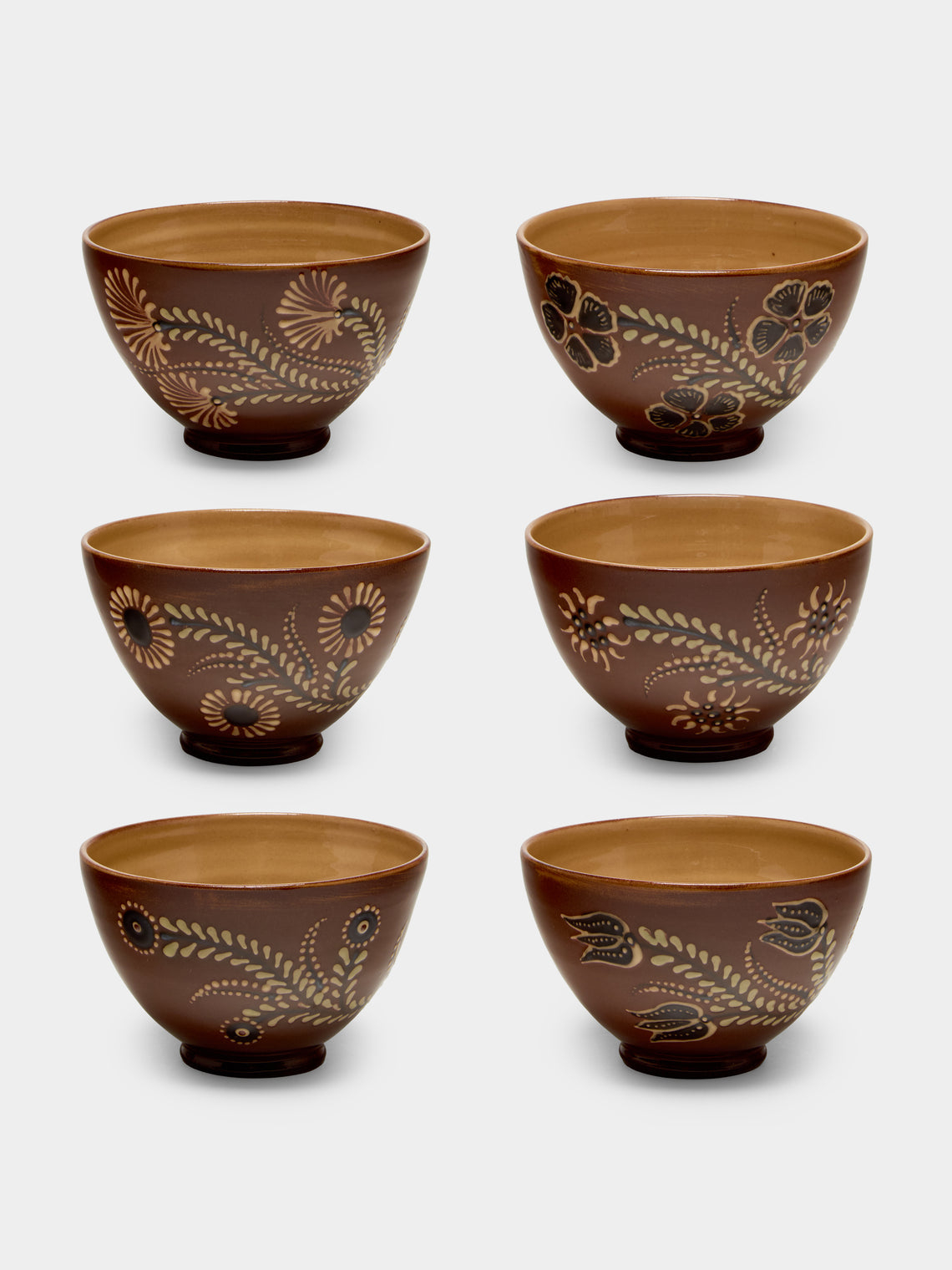 Poterie d’Évires - Flowers Hand-Painted Ceramic Bowls (Set of 6) - Light brown - ABASK