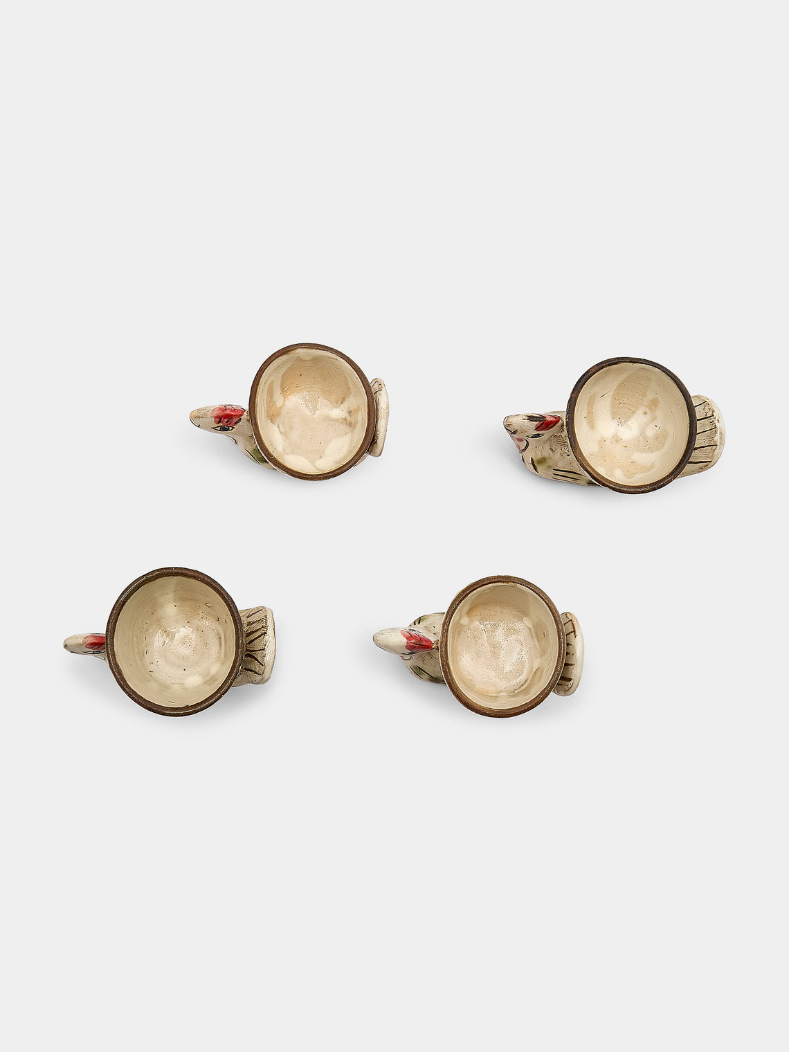 Anut Cairo - Chicken Hand-Painted Ceramic Egg Cups (Set of 4) - Beige - ABASK
