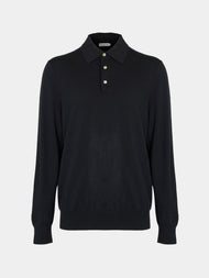 Arch4 - Chapman Baby Goat Cashmere Long-Sleeved Polo Top | Size: M - Black - ABASK - 