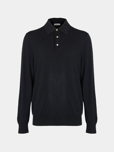 Arch4 - Chapman Baby Goat Cashmere Long-Sleeved Polo Top | Size: M - Black - ABASK - 