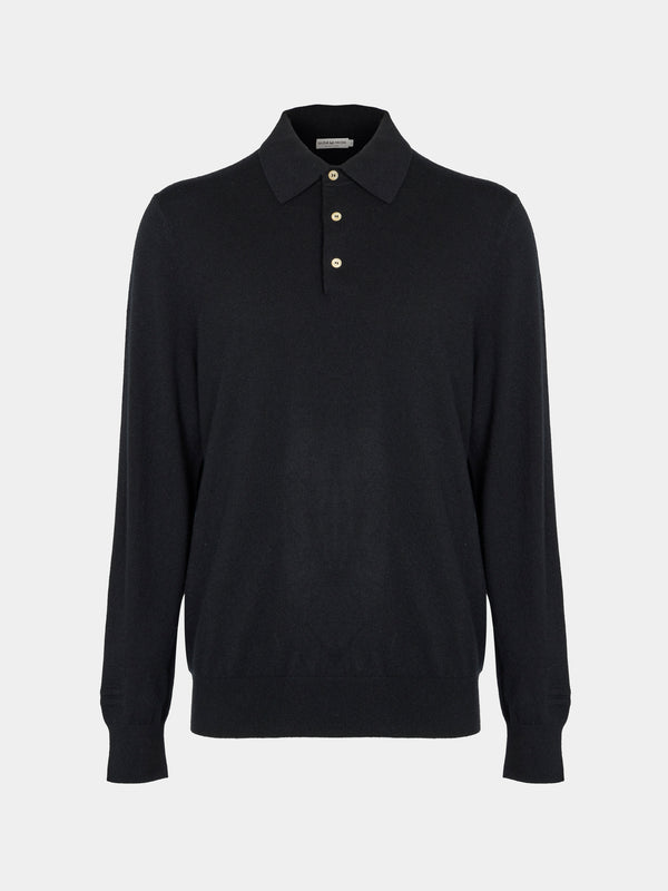 Arch4 - Chapman Baby Goat Cashmere Long-Sleeved Polo Top | Size: M - Black - ABASK - 