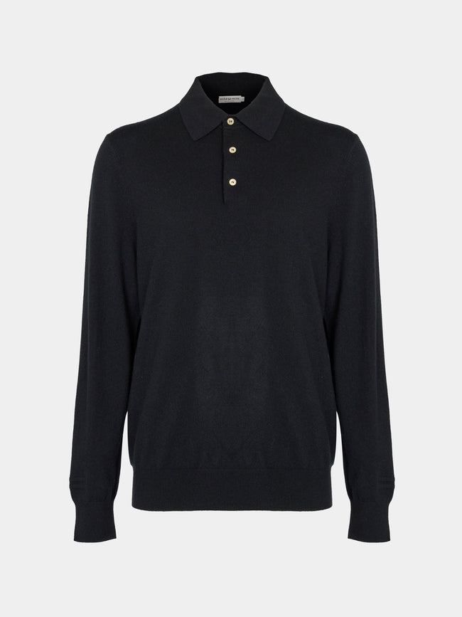 Arch4 - Chapman Baby Goat Cashmere Long-Sleeved Polo Top | Size: M - Black - ABASK - 