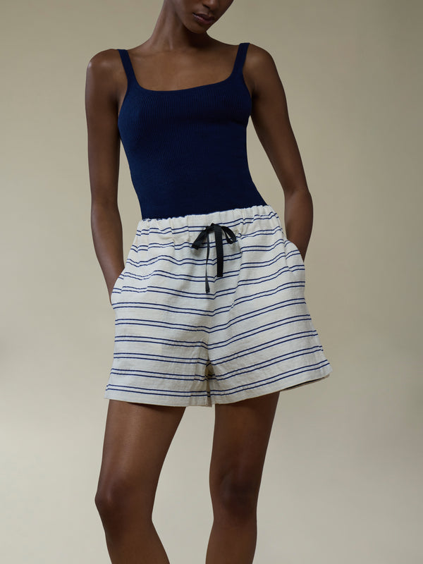 Ryan Roche - Cashmere Featherweight Ribbed Tank Top | Size: S - Navy - ABASK