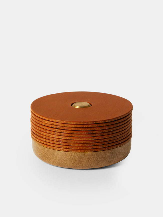 Otzi Studio - | Set of 10 | Gasket Leather Coasters - Tan - ABASK - 