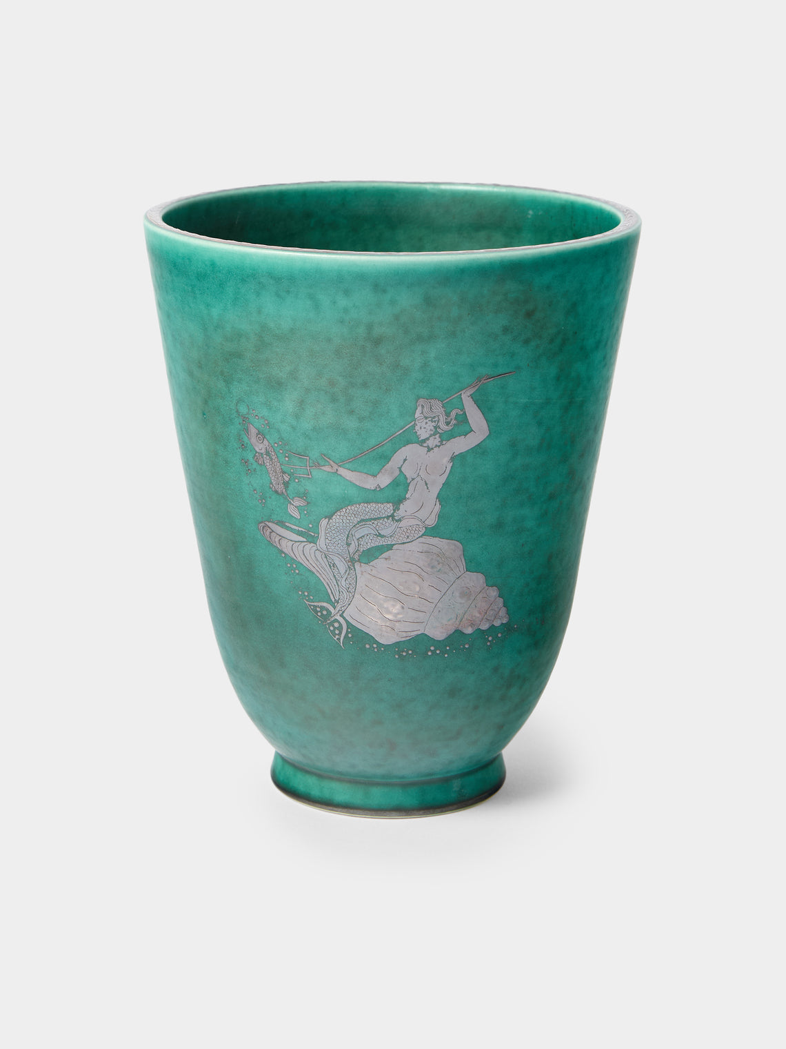 Antique and Vintage - 1940 Mari Simmulson and Wilhelm Kåge Argenta Mermaid No. 2 Stoneware Vase (8in/20.5cm) - Blue - ABASK - 