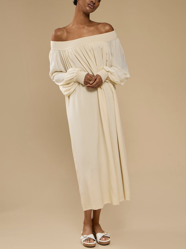 Ryan Roche - Silk and Cashmere Long Dress - Ivory - ABASK