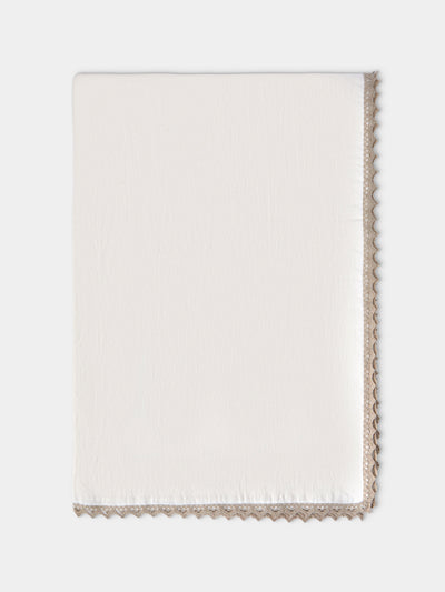 Borgo delle Tovaglie - Bagheria Embroidered Linen Square Tablecloth (86.5in/2.2m) - Ivory - ABASK - 