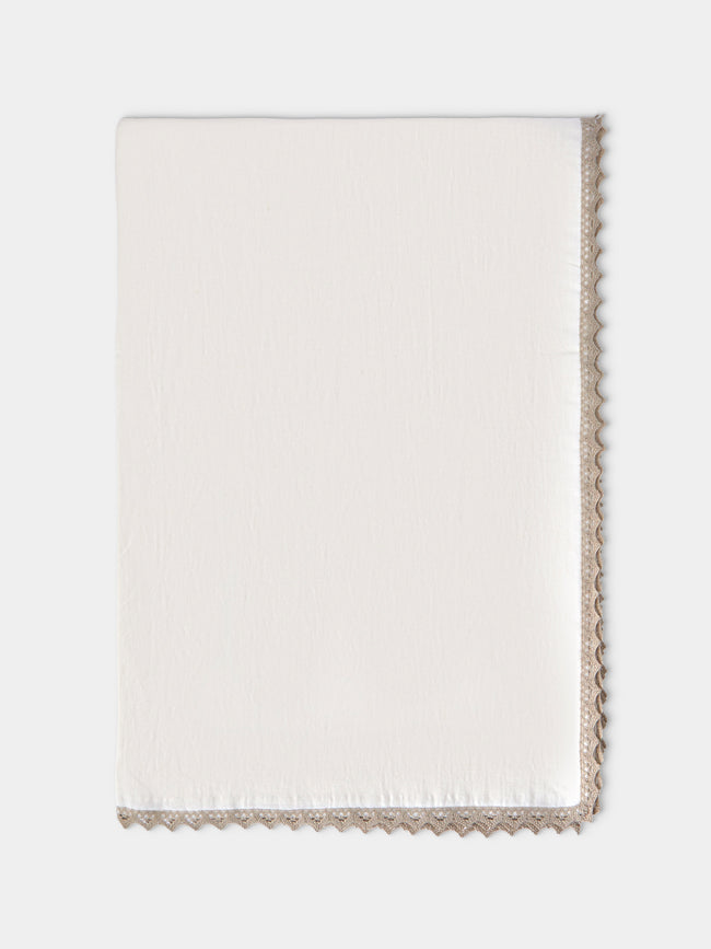 Borgo delle Tovaglie - Bagheria Embroidered Linen Square Tablecloth (86.5in/2.2m) - Ivory - ABASK - 