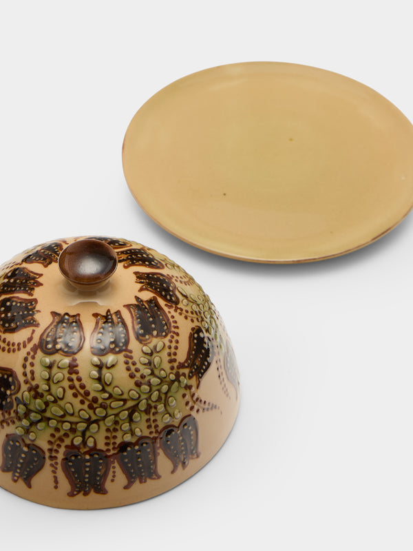 Poterie d’Évires - Flowers Hand-Painted Ceramic Small Lidded Butter Dish - Cream - ABASK