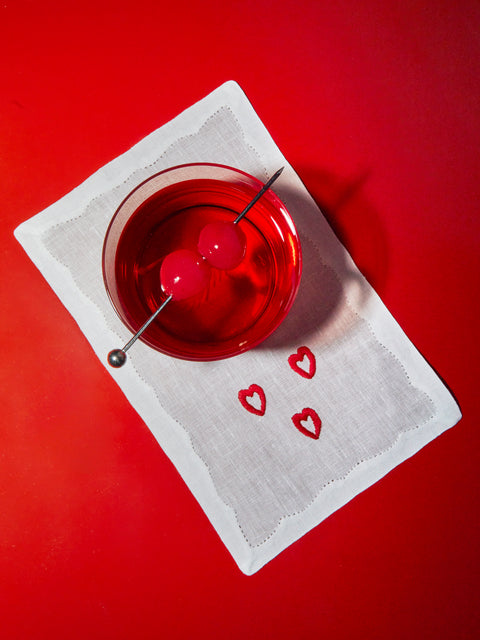 Taf Firenze - Line Heart Hand-Embroidered Cocktail Napkins (Set of 6) -  - ABASK