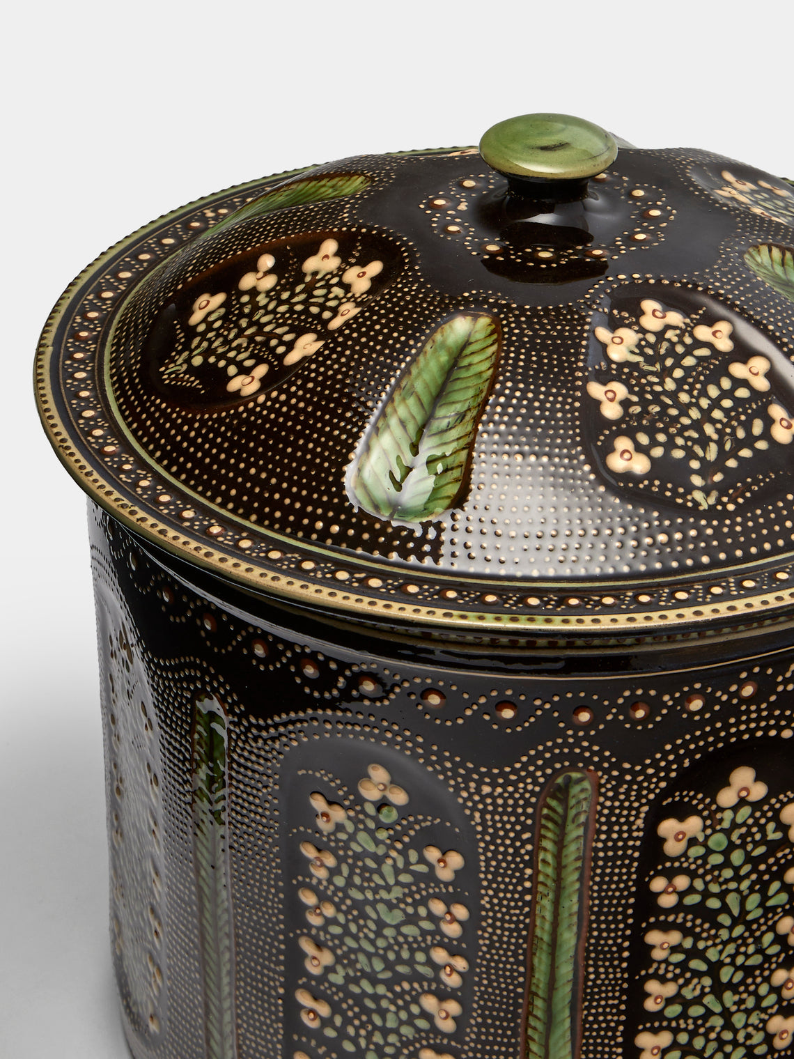 Poterie d’Évires - Flowers Hand-Painted Ceramic Extra Large Pot - Dark brown - ABASK