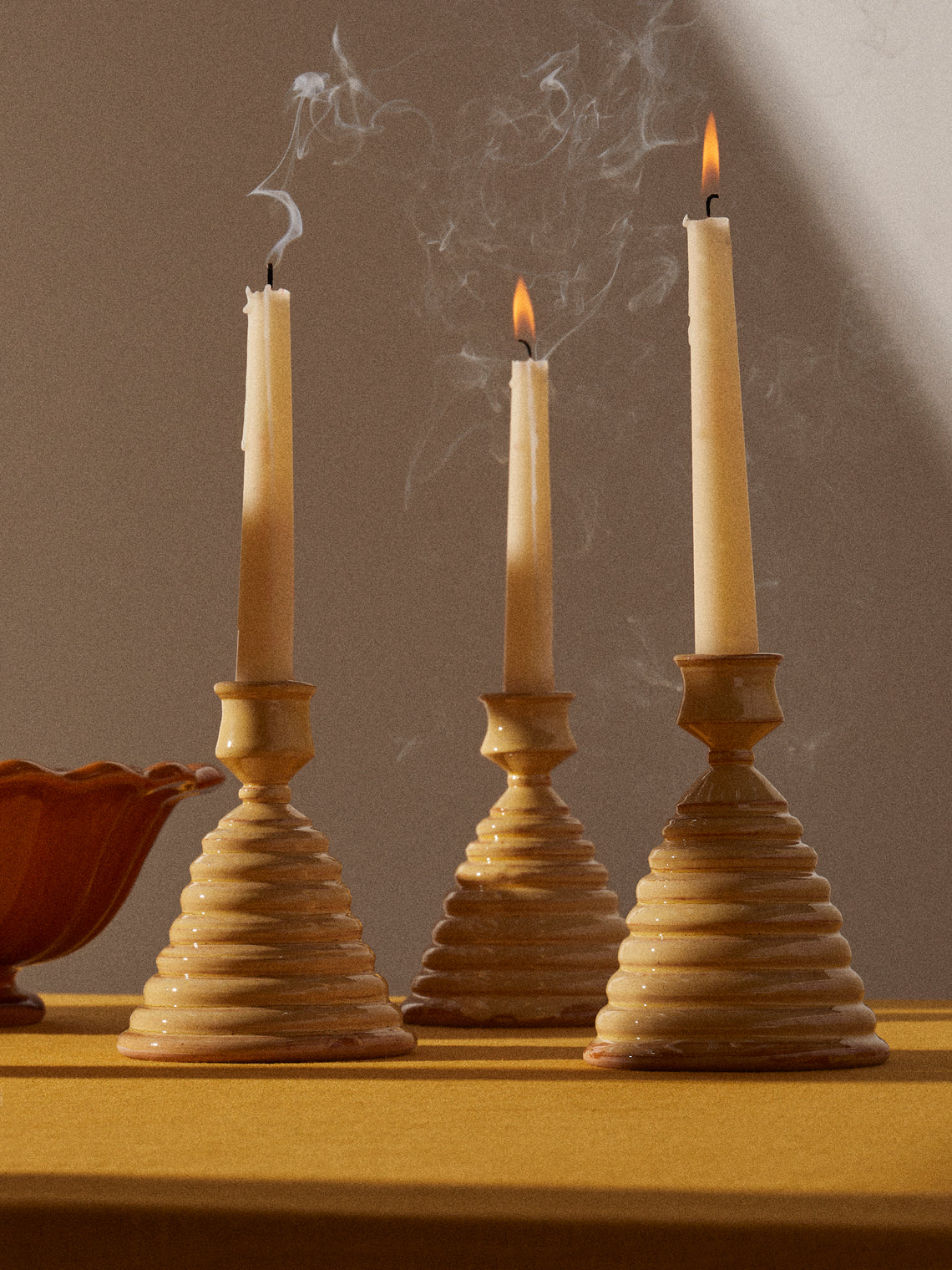Poterie de Cliousclat - Slipware Candle Holders (Set of 3) - Cream - ABASK