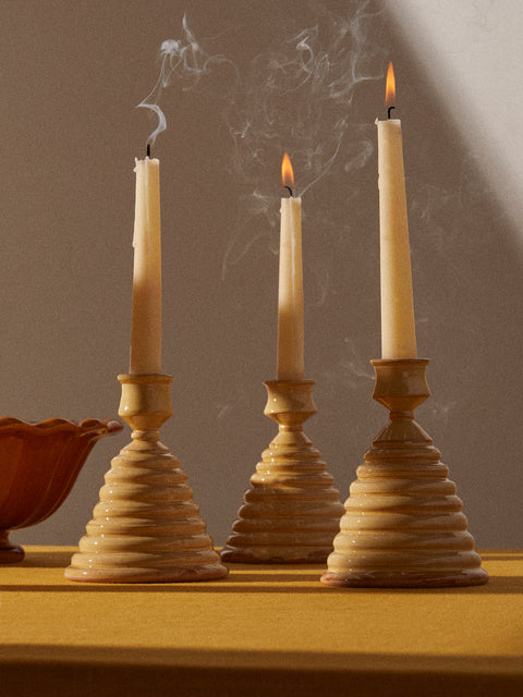 Poterie de Cliousclat - Slipware Candle Holders (Set of 3) - Cream - ABASK