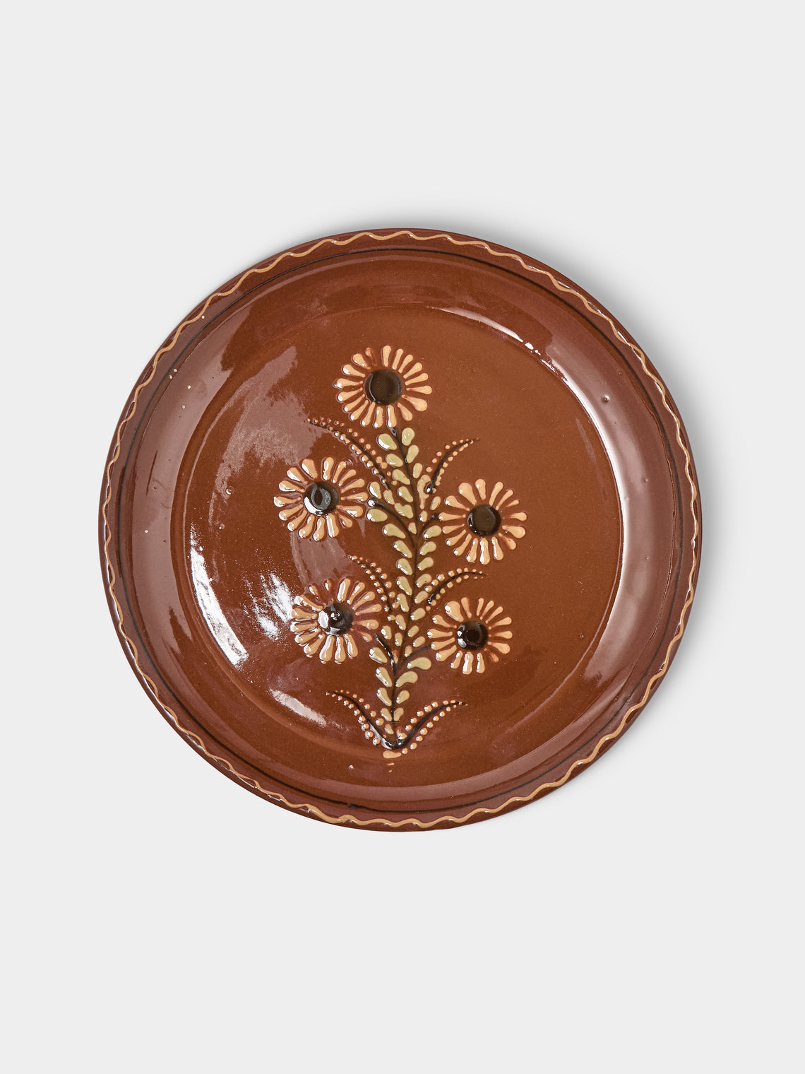 Poterie d’Évires - Flowers Hand-Painted Ceramic Large Lidded Butter Dish - Light brown - ABASK
