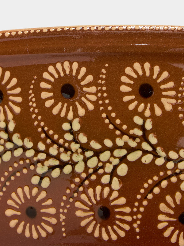 Poterie d’Évires - Flowers Hand-Painted Ceramic Oval Serving Dish - Light brown - ABASK