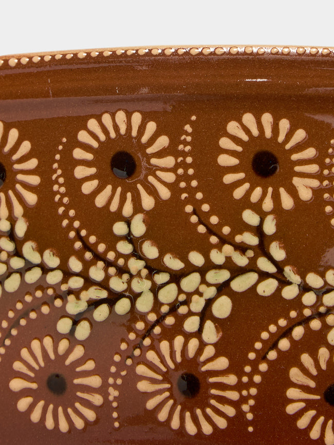 Poterie d’Évires - Flowers Hand-Painted Ceramic Oval Serving Dish - Light brown - ABASK