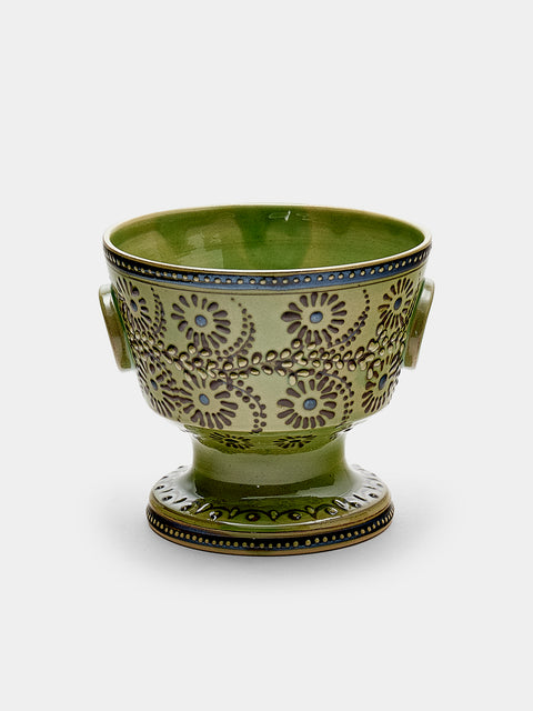 Poterie d’Évires - Flowers Hand-Painted Ceramic Small Raised Bowl - Green - ABASK - 