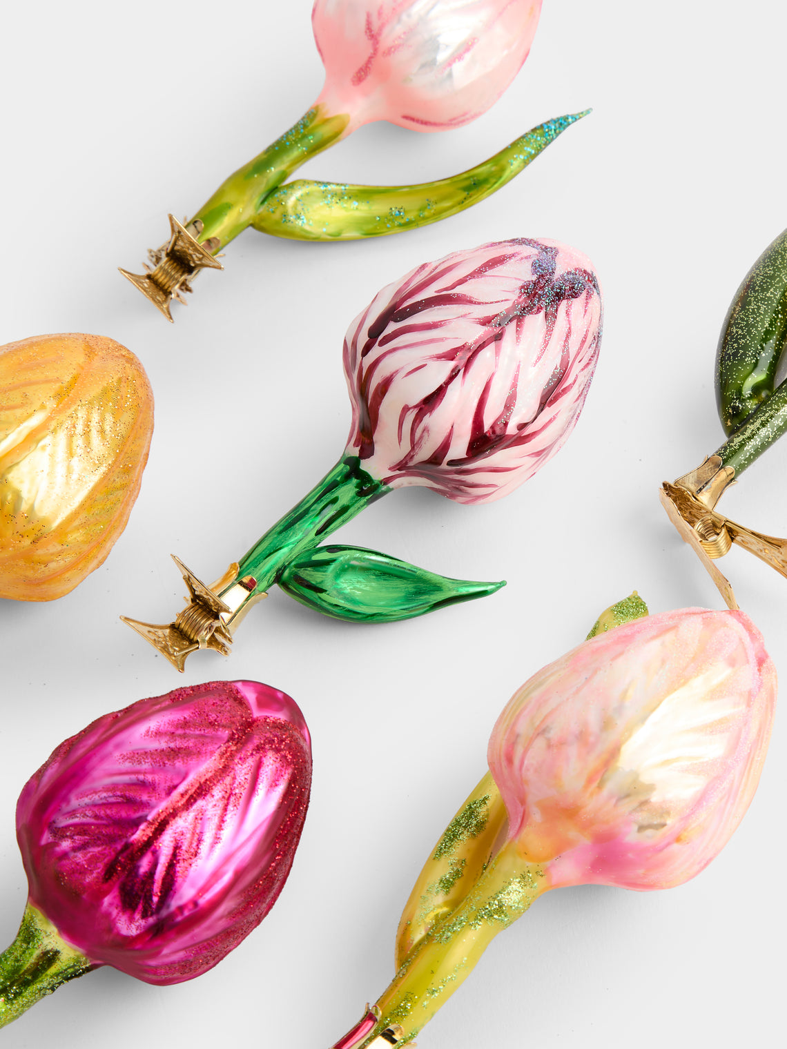 ABASK Decorations - Tulip Garden Hand-Blown Glass Clip-On Tree Decorations (Set of 6) - Multiple - ABASK