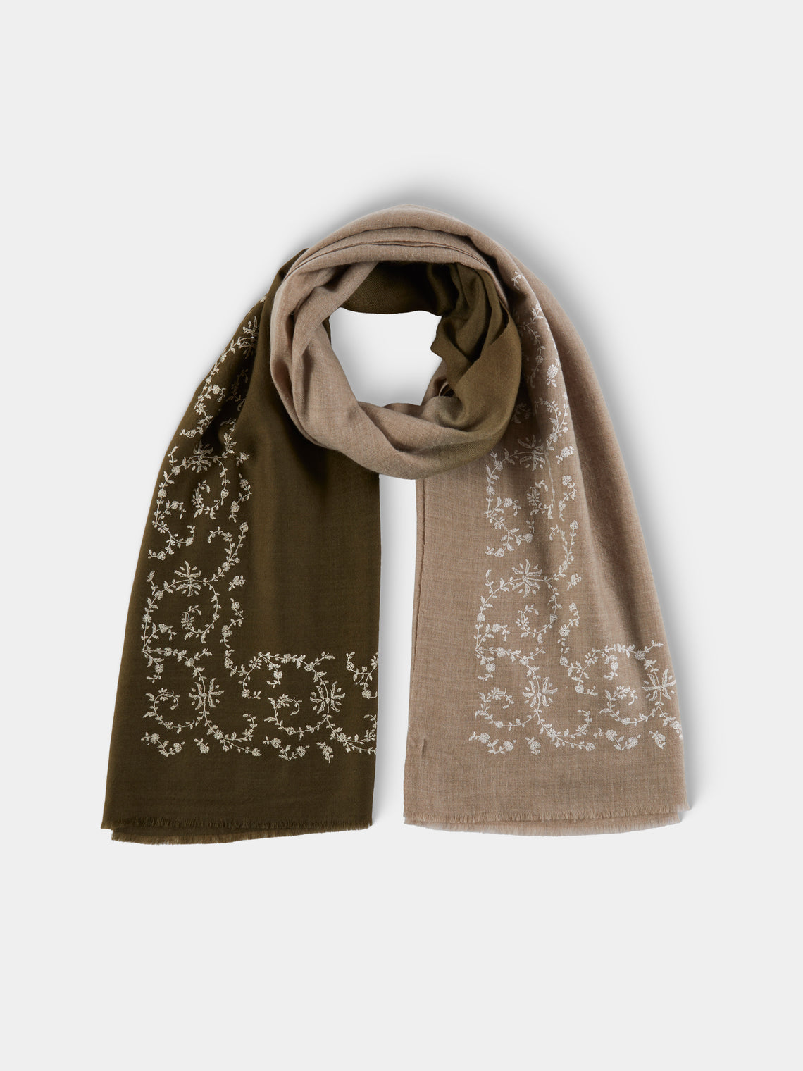 Me & K - Cashmere Half & Half Scarf (78.5in/2m) - Khaki - ABASK - 