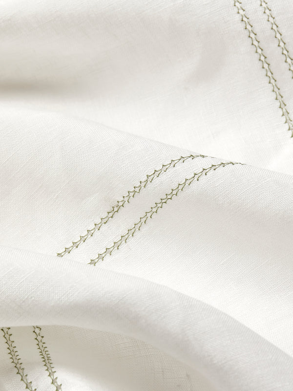 Volga Linen - Botanical Double Hem-Stitch Linen Check Rectangular Tablecloth (157.5in/4m) - White - ABASK