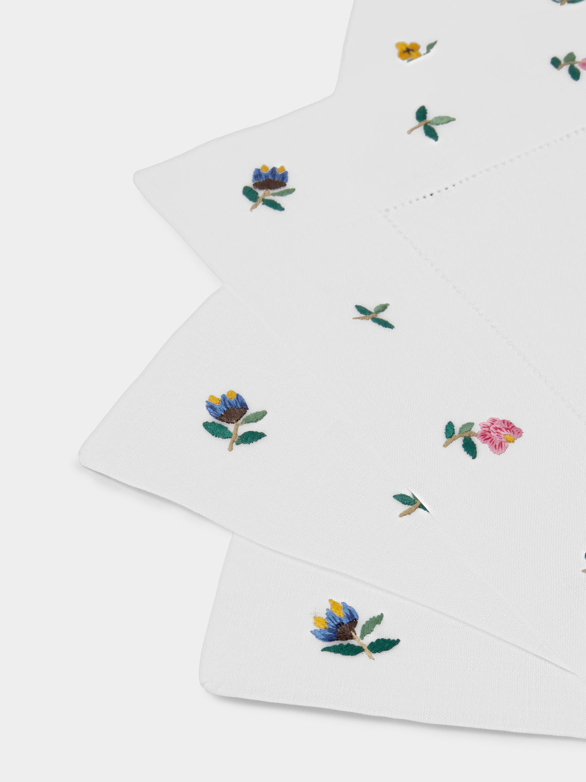 ERI Textiles - | Set of 4 | Scatter Flowers Hand-Embroidered Linen Placemats - Multiple - ABASK