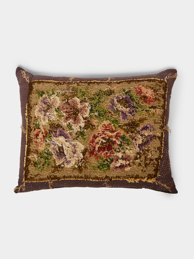 By Walid - 19th Century Floral Woollen Needlepoint Cushion -  - ABASK - 