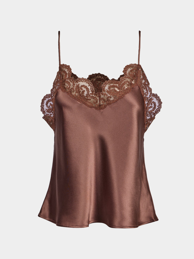 Loretta Caponi - Esmeralda Silk and Lace Top | Size: XS - Brown - ABASK - 