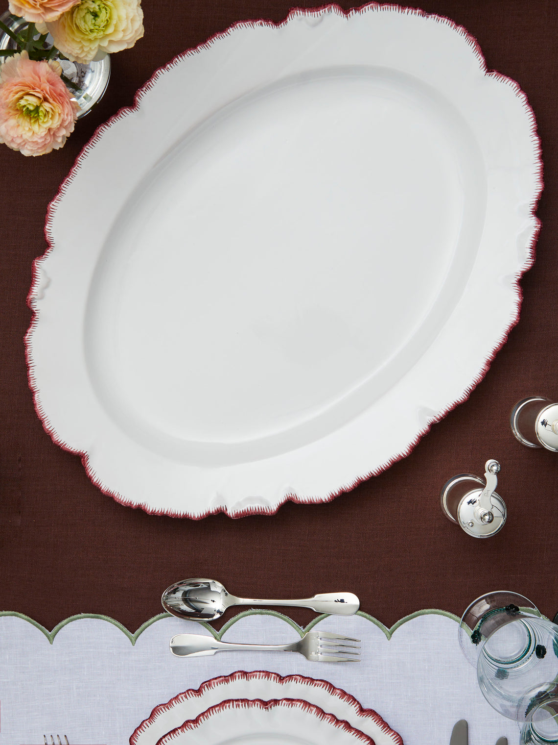 Atelier Soleil - Combed Edge Hand-Painted Ceramic Oval Platter -  - ABASK