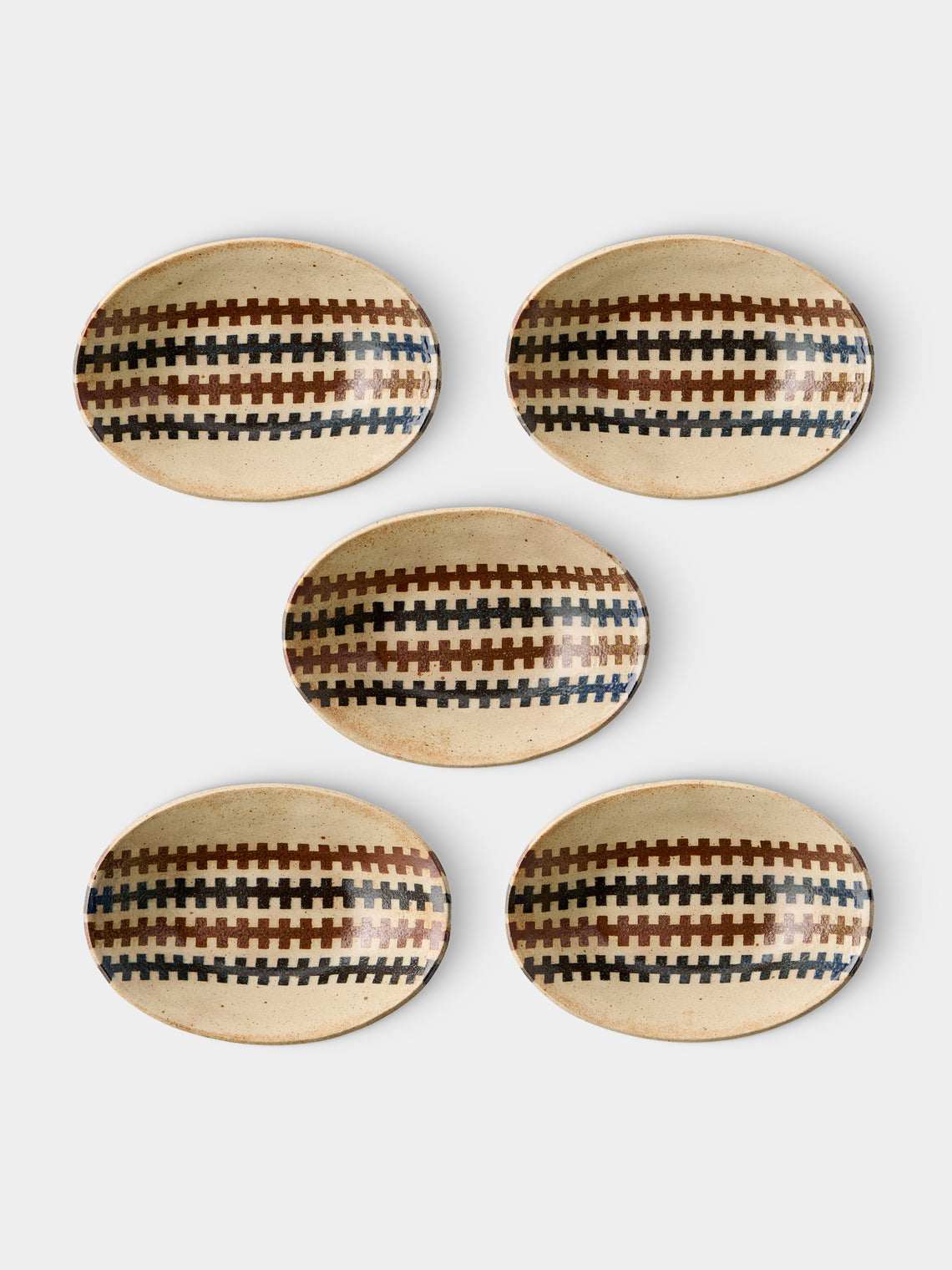 Makidani-gama - No. 1 Nerikomi Ceramic Medium Oval Bowls (Set of 5) - Multiple - ABASK